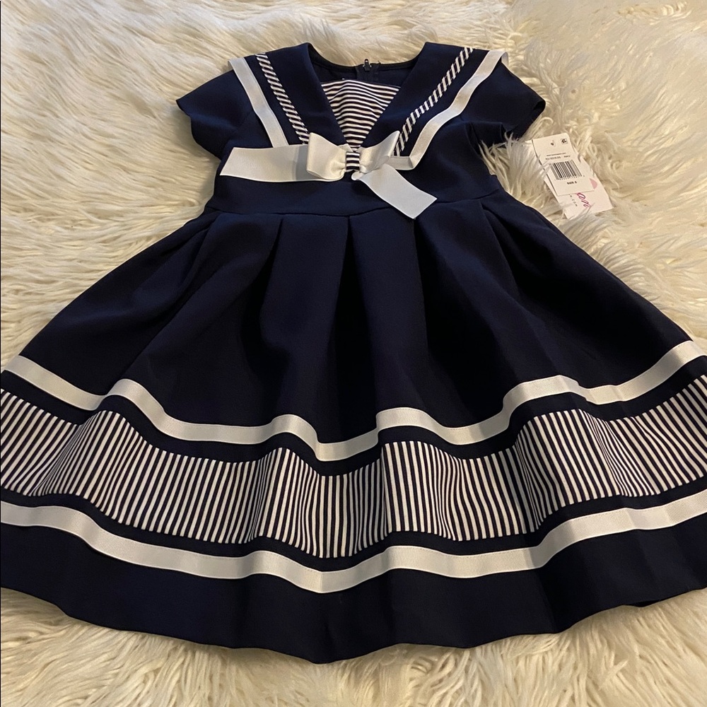Bonnie Jean Navy and White Striped Dress size 5 length 25” brand new - Picture 5 of 8
